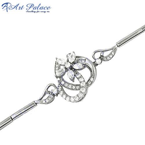 Rocking Style Cubic Zircon Gemstone 925 Sterling Silver Bracelet featuring dazzling cubic zircon stones set in high-quality sterling silver.