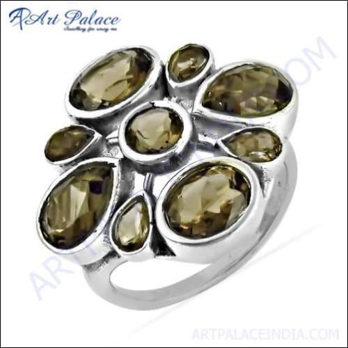 Rocking Style Smokey Quartz Gemstone Silver Ring showcasing a unique design with a smokey quartz centerpiece set in high-quality silver.