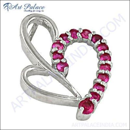 Romantic heart-shaped pink glass gemstone silver pendant, showcasing intricate design and craftsmanship.