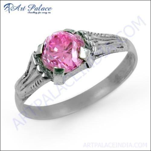 Elegant Romantic Pink Cubic Zirconia Gemstone 925 Silver Ring showcasing its stunning design and craftsmanship.