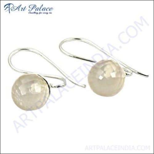 Elegant Romantic Rose Quartz Gemstone Earrings set in 925 sterling silver, showcasing a soft pink hue and intricate design.