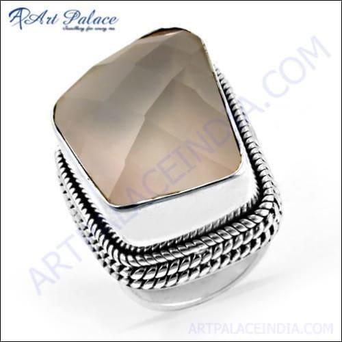 Romantic Rose Quartz Gemstone Sterling Silver Ring featuring a soft pink gemstone set in a polished silver band, perfect for gifting.