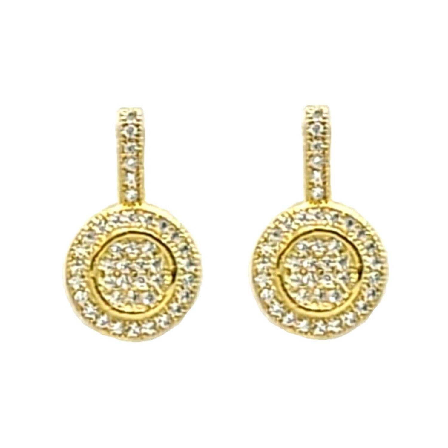 Elegant round crystal earrings in gold and silver, showcasing a stunning design.
