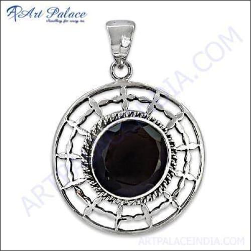 Elegant Royal 925 Sterling Silver Pendant featuring a smokey quartz stone with intricate fretwork design.