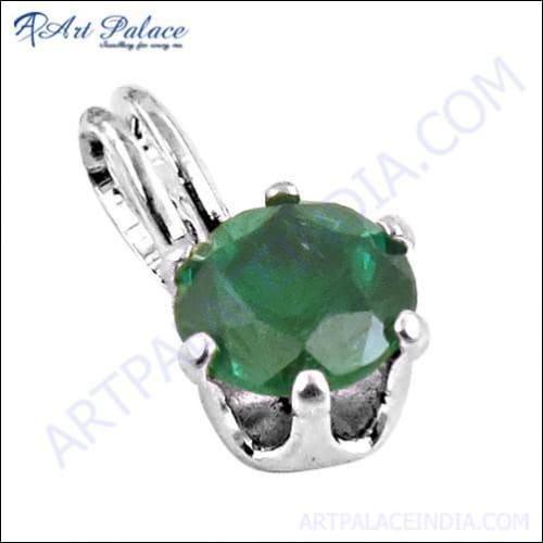 Elegant Royal Green Cubic Zirconia Pendant crafted in 925 Silver, showcasing a vibrant gemstone in a stylish design.