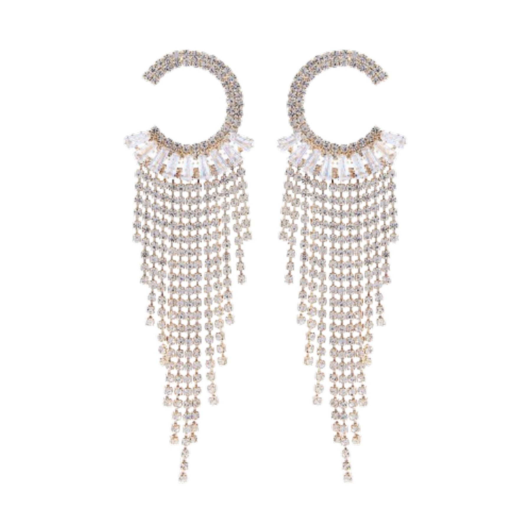 Elegant Shape Baguette Fringe Post Back Earrings showcasing a unique fringe design, perfect for any occasion.