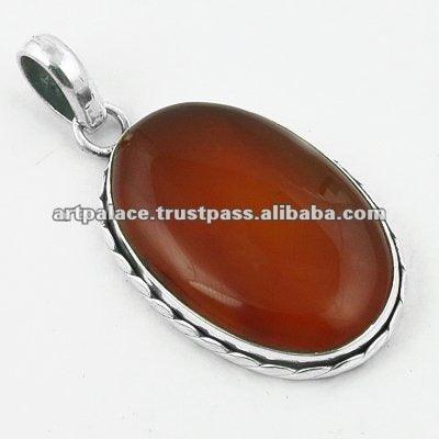 Shiny Carnelian Oval Gemstone Silver Pendant showcasing vibrant orange-red carnelian set in high-quality silver, perfect for fashionable jewelry lovers.