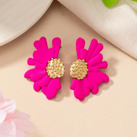 Colorful flower stud earrings made of zinc alloy, featuring a trendy geometric design for women.