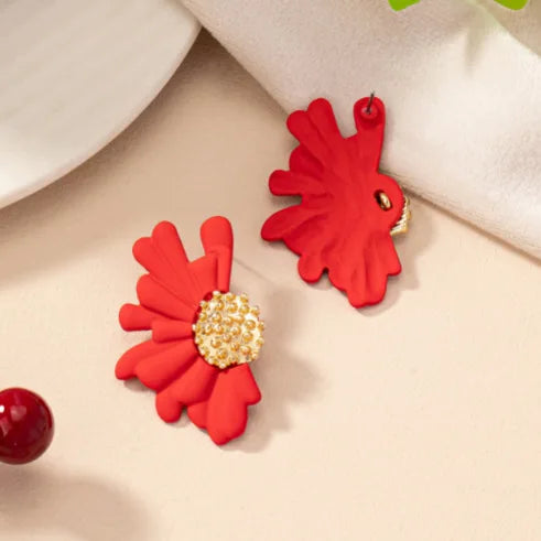 Colorful flower stud earrings made of zinc alloy, featuring a trendy geometric design for women.