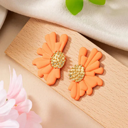 Colorful flower stud earrings made of zinc alloy, featuring a trendy geometric design for women.