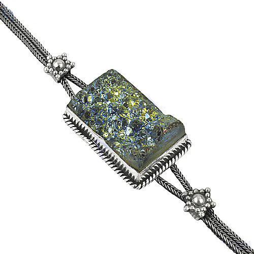 Simple Plain Silver Fancy Shape New Druzy Bracelet for men, crafted from 925 sterling silver with a unique druzy stone.