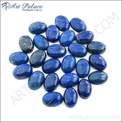 Small oval-shaped lapis lazuli loose gemstone with deep blue color and golden flecks, ideal for jewelry making.