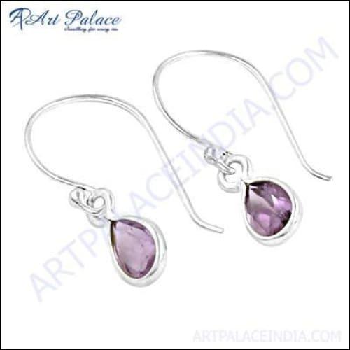 Small simple plain silver earrings featuring amethyst gemstones, crafted from 925 sterling silver, showcasing elegance and quality.