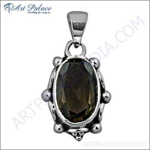Smokey Quartz Gemstone Silver Pendant showcasing a rich brown gemstone set in elegant silver, perfect for ethnic jewelry lovers.