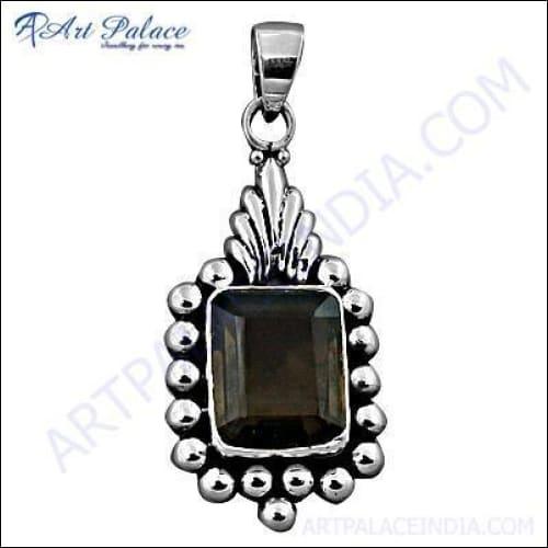 Smokey Quartz Gemstone Silver Pendant showcasing a rich brown gemstone set in intricate 925 sterling silver with ethnic design elements.