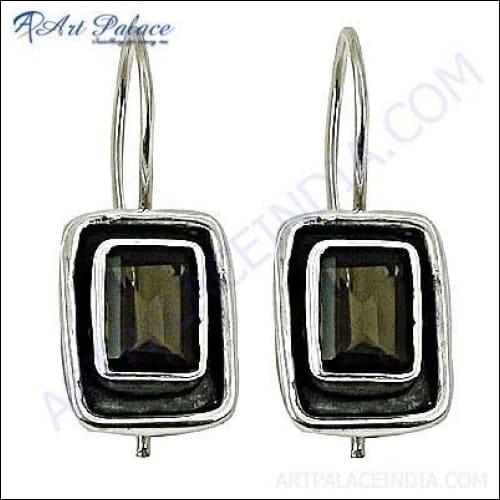 Elegant smoky quartz gemstone silver earrings showcasing intricate design and craftsmanship.