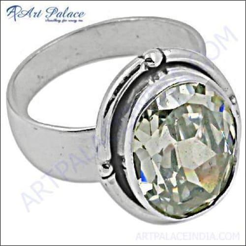 Sparkling Cubic Zirconia Gemstone 925 Silver Ring featuring a shiny round CZ, elegantly designed for a stunning look.