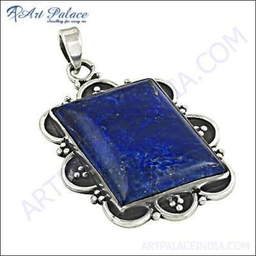 Special Ethnic Silver Pendant featuring a vibrant Lapis Lazuli gemstone, crafted from 925 sterling silver, showcasing intricate design and craftsmanship.