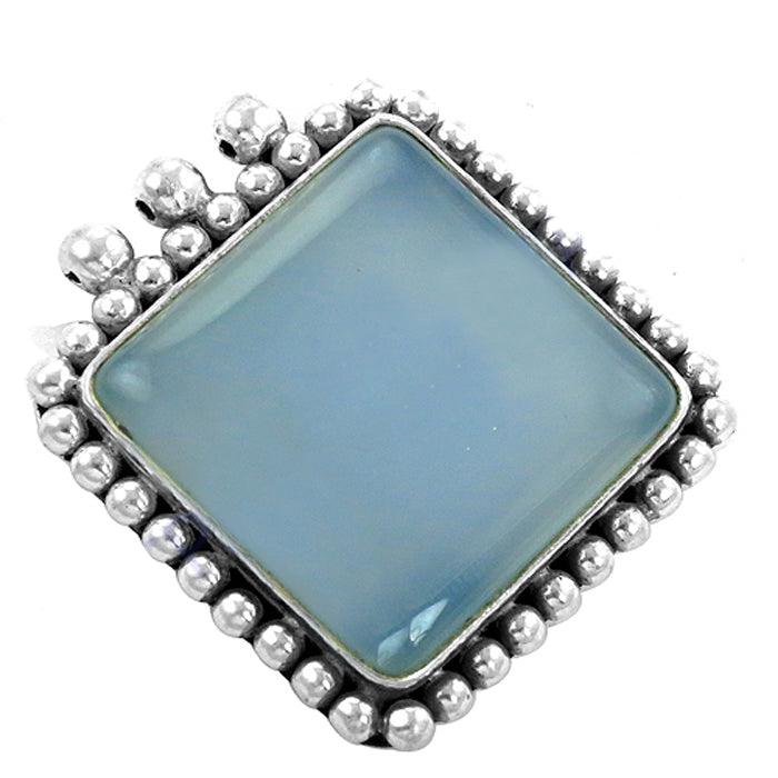 Square Chalcedony Gemstone Pendant set in 925 Sterling Silver, showcasing its unique ethnic design and elegant craftsmanship.
