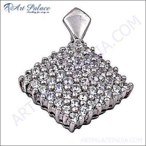 Square Multi Cubic Zirconia Gemstone Silver Pendant showcasing its elegant design and sparkling cubic zirconia.