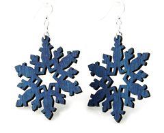Star Snowflake Earrings #1240 in royal blue, made from sustainably sourced wood with silver-finished stainless steel ear wires.