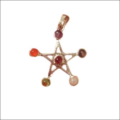 Star-shaped pendant made of 925 silver featuring multiple colorful gemstones, showcasing intricate craftsmanship.