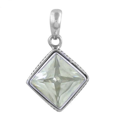 Sterling silver pendant featuring a sparkling cubic zircon gemstone, showcasing intricate design and craftsmanship.