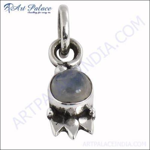 Sterling Silver Rainbow Moonstone Pendant showcasing its elegant design and shimmering gemstone.