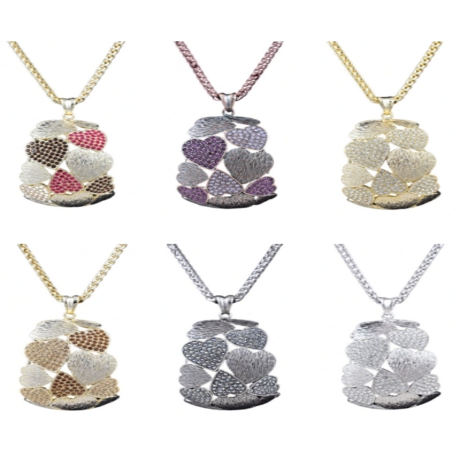 Studded Heart Semi Hoop Pendant Necklace featuring a double plated design and a 2.5-inch drop pendant on a 26-inch chain.