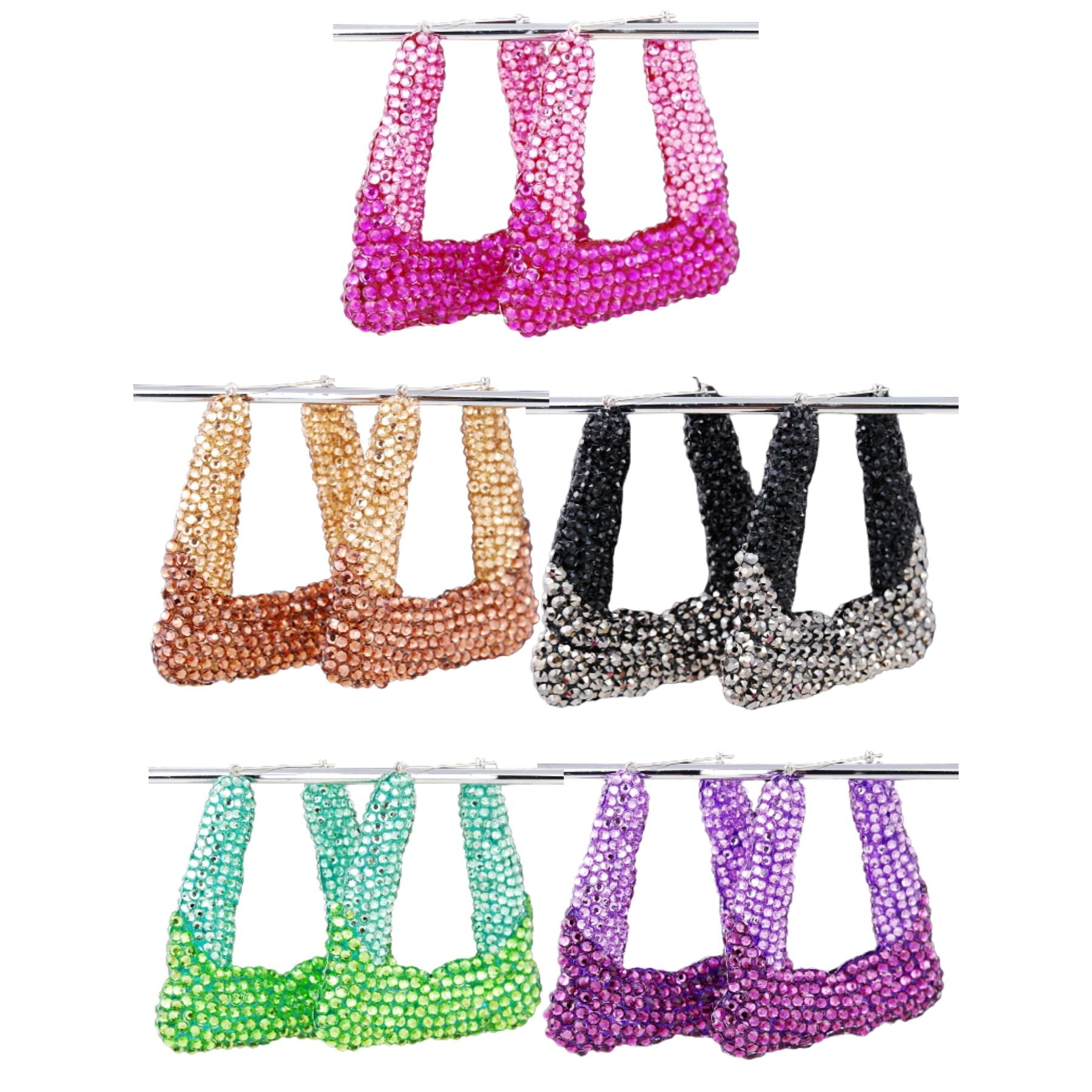 Studded Two Tone Color Triangle Bamboo Earrings with lever back, showcasing a modern triangle design in vibrant colors.