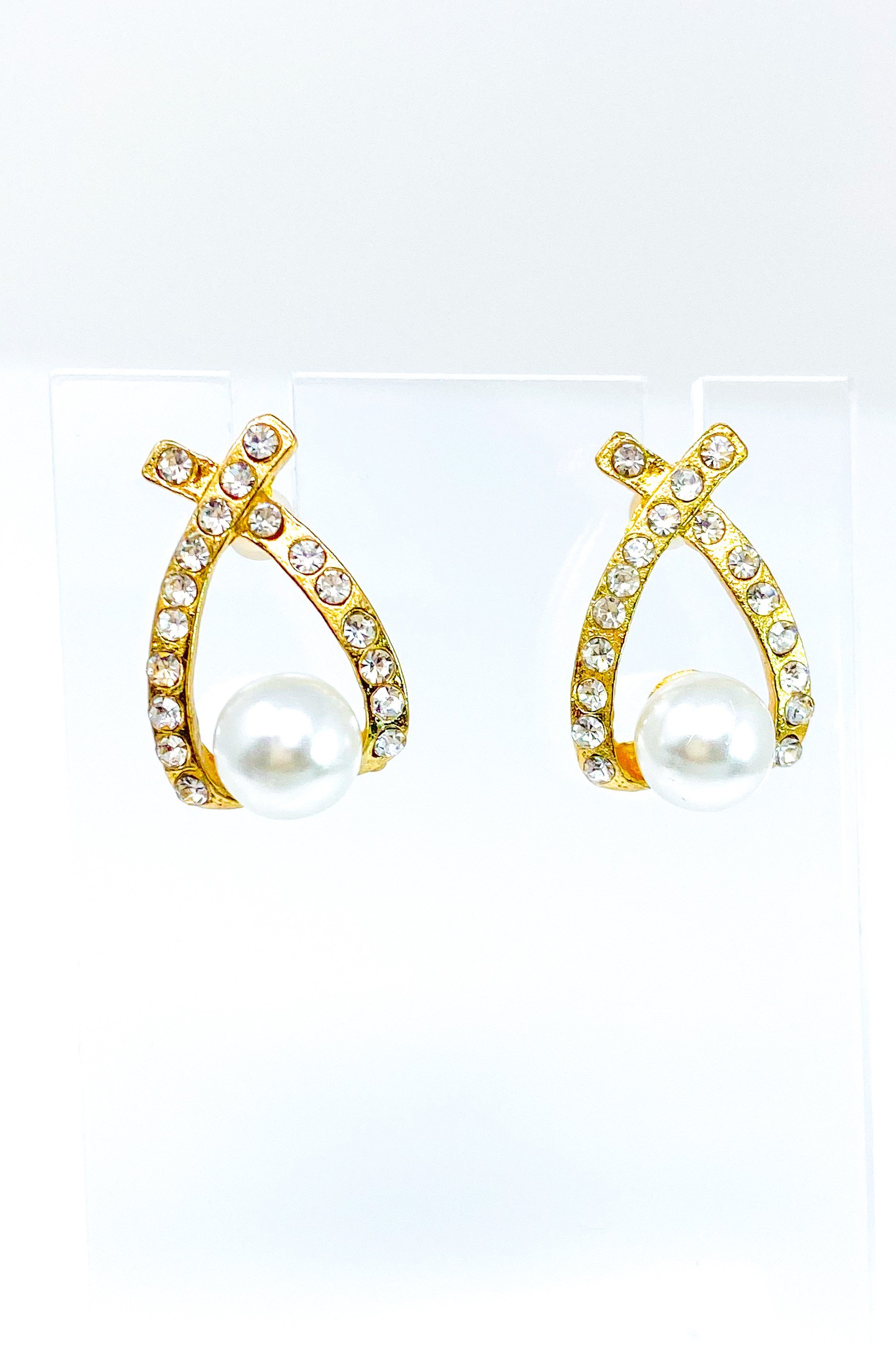 Layla's Earrings featuring gold post and simulated pearl in a water drop shape, perfect for trendy fashion.