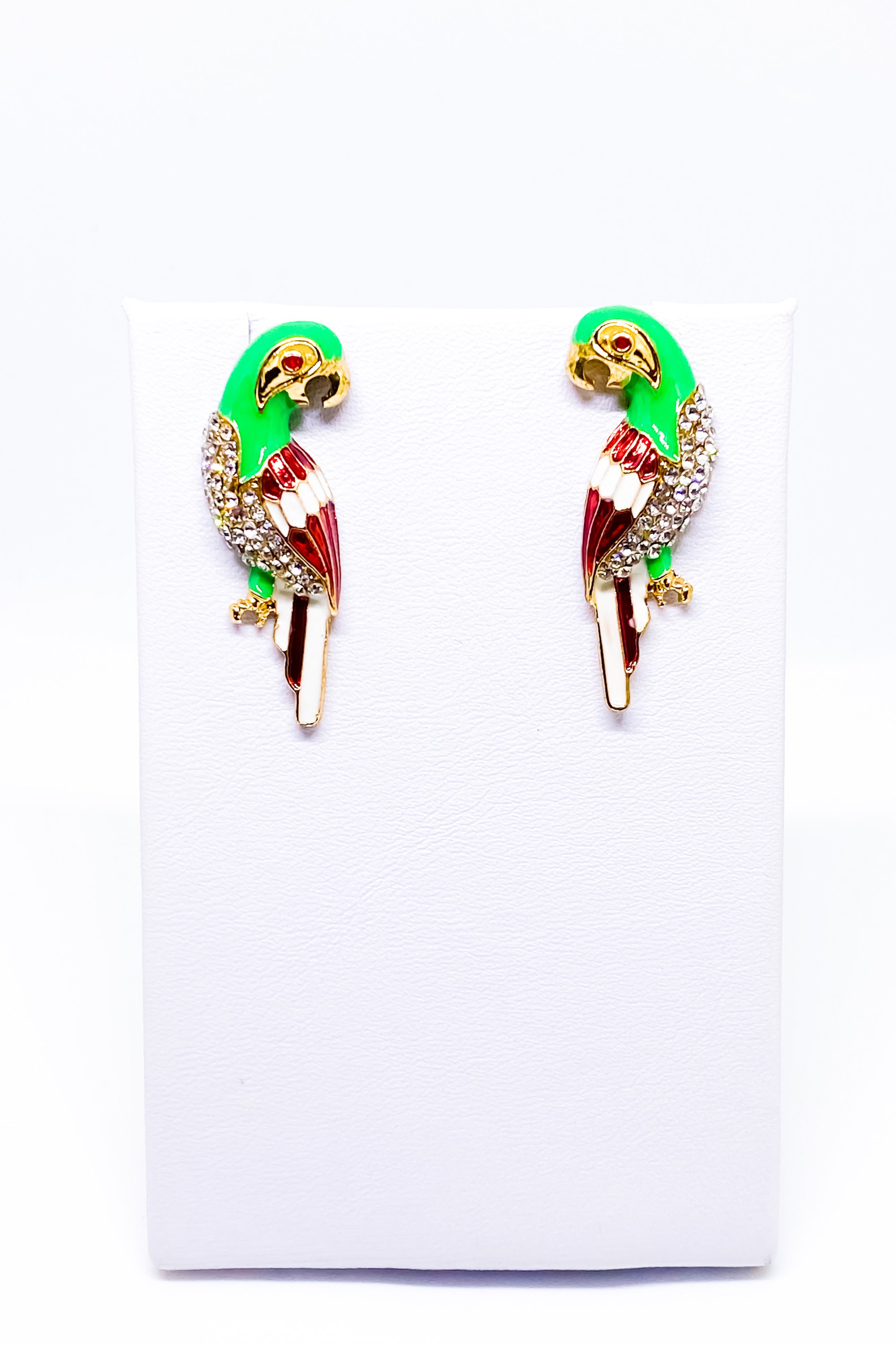 Pelican Bae Studs featuring geometric design in gold, green, and burgundy colors, made from high-quality zinc alloy.