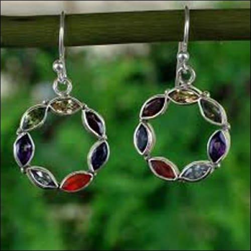 Stunning 925 silver round multi-gemstone earrings featuring vibrant gemstones in a beautiful design.