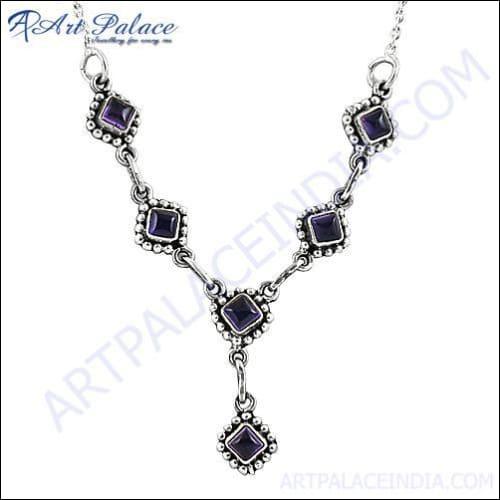 A stunning African Amethyst Necklace designed by Indian artisans, featuring intricate detailing and vibrant purple stones.