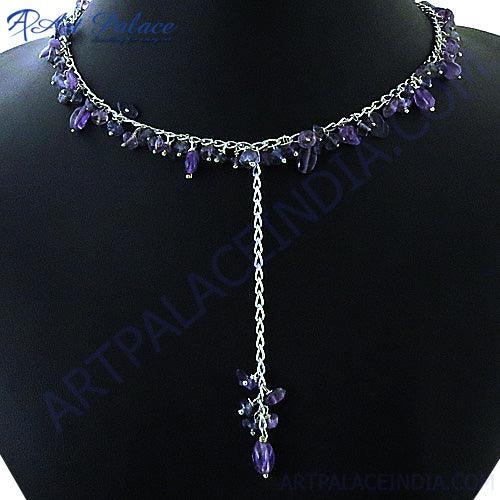 Stunning Amethyst and Iolite 925 Silver Beaded Necklace showcasing deep purple and blue beads with elegant silver accents.