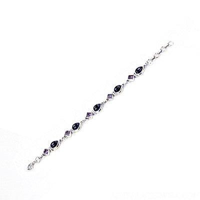 A stunning Amethyst and Black Onyx Gemstone Bracelet made of 925 silver, showcasing intricate craftsmanship and elegant design.