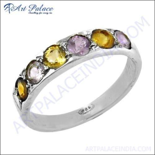 Stunning Amethyst & Citrine Gemstone Eternity Ring crafted from 925 sterling silver, showcasing vibrant gemstones in an elegant design.