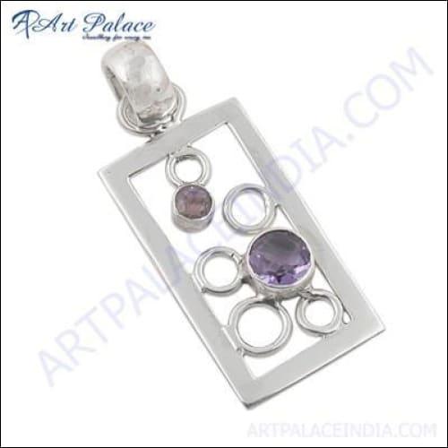 Stunning amethyst gemstone silver pendant showcasing a rich purple hue, elegantly designed for versatile wear.