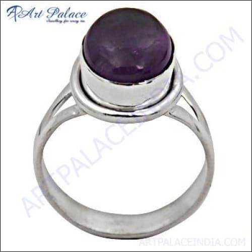 Stunning Amethyst Gemstone Silver Ring featuring a fancy cabochon design, showcasing a rich purple amethyst set in high-quality silver.