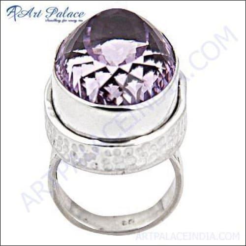 A stunning Amethyst Zircon gemstone silver ring featuring a handpicked amethyst stone surrounded by sparkling zircon accents on a 925 sterling silver band.