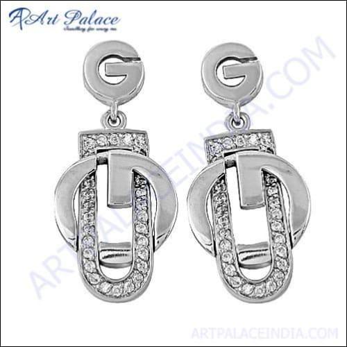 Stunning antique silver earrings featuring cubic zirconia gemstones, showcasing intricate design and craftsmanship.