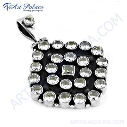 Stunning Arrival Crystal CZ Gemstone Silver Pendant showcasing elegant design and sparkling cubic zirconia gemstones.