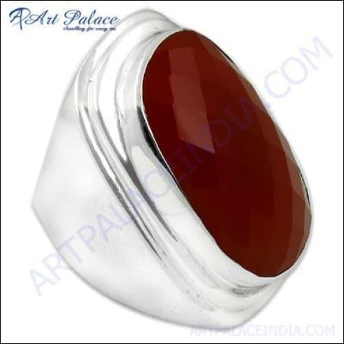 A stunning Big Bold Red Onyx Gemstone Silver Ring featuring a vibrant red onyx stone set in premium silver, showcasing exceptional craftsmanship.