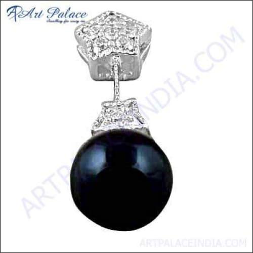 Stunning black onyx pendant adorned with sparkling cubic zirconia, showcasing elegance and craftsmanship.
