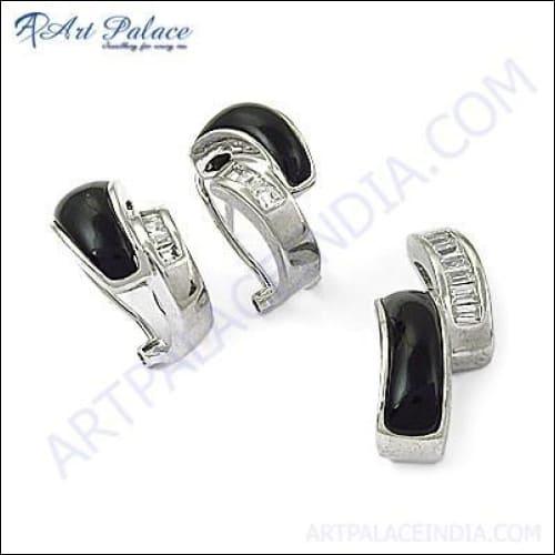 Stunning Black Onyx and Cubic Zirconia Silver Pendant Set showcasing elegant design and premium craftsmanship.