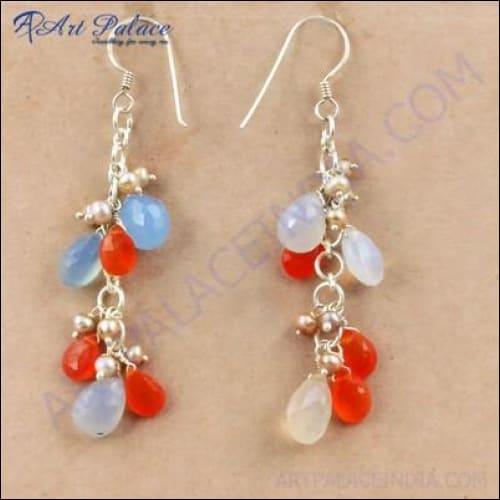 Stunning Blue Chalcedony, Carnelian, and Pearl Gemstone Silver jewelry showcasing vibrant colors and elegant design.