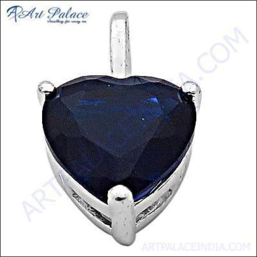 Stunning blue glass gemstone silver heart pendant with cubic zirconia, showcasing intricate design and elegance.