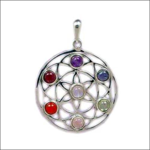 Chakra Fancy Multi-Gemstone 925 Silver Pendant showcasing vibrant gemstones set in intricate sterling silver design.