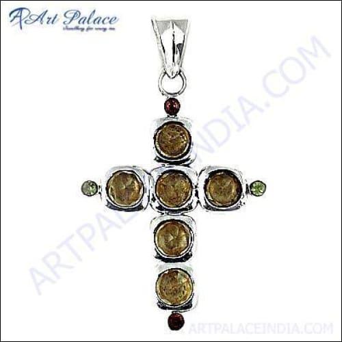 A stunning piece of jewelry featuring Citrine, Peridot, and Pink Cubic Zirconia set in 925 Sterling Silver, showcasing vibrant colors and elegant design.