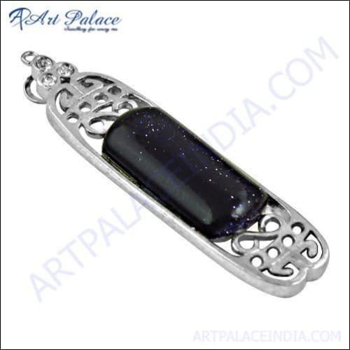 Stunning Clear Blue Sandstone CZ Silver Pendant featuring a blue sandstone centerpiece surrounded by sparkling cubic zirconia stones.